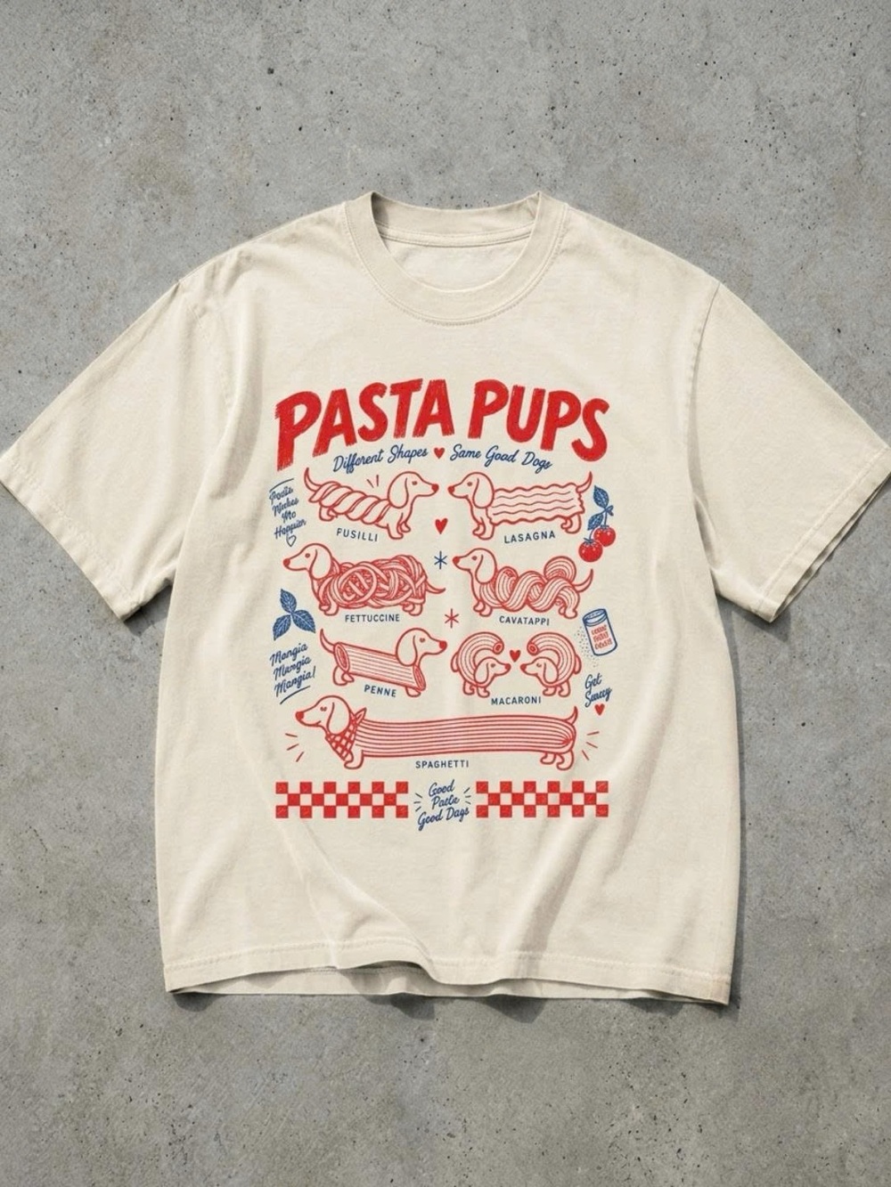 Pasta Pups Graphic Dog T-Shirt in Cream